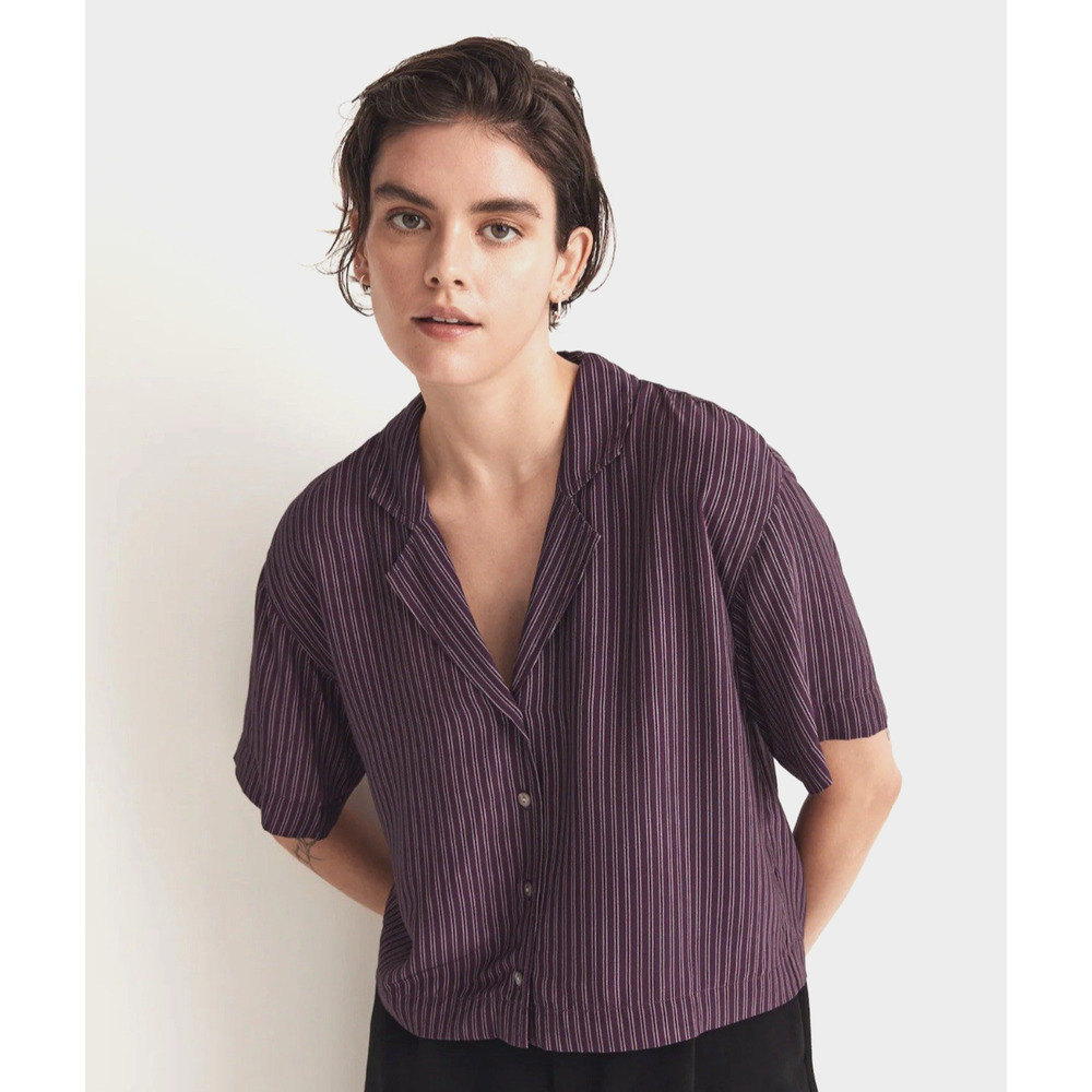 NWT Madewell Resort Shirt Womens XXS Purple Smoldering Plum Striped Short Sleeve